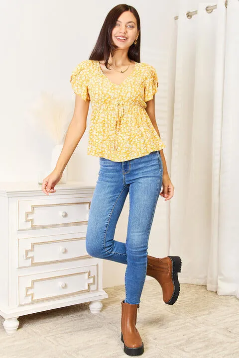 *APP EXCLUSIVE* Floral Petal Sleeve Babydoll Top