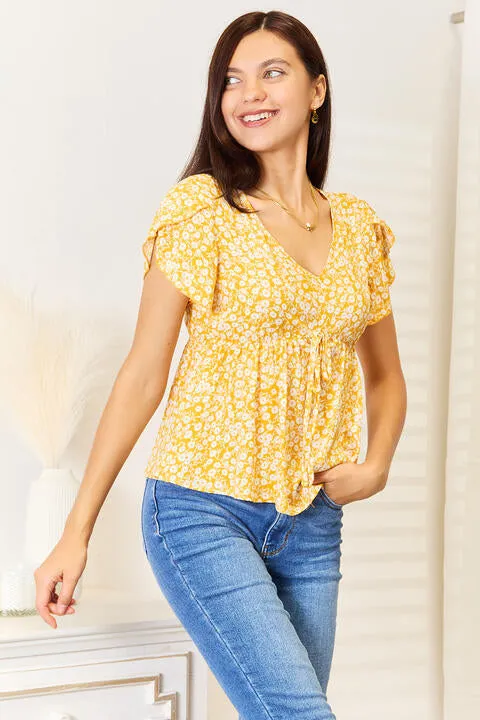 *APP EXCLUSIVE* Floral Petal Sleeve Babydoll Top