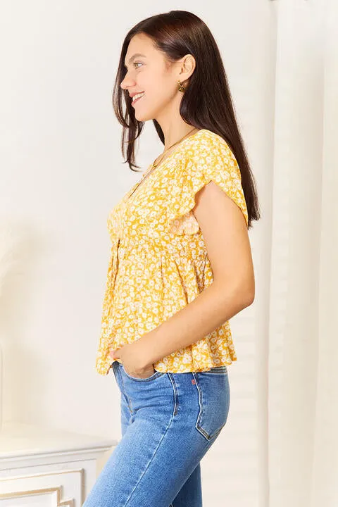 *APP EXCLUSIVE* Floral Petal Sleeve Babydoll Top