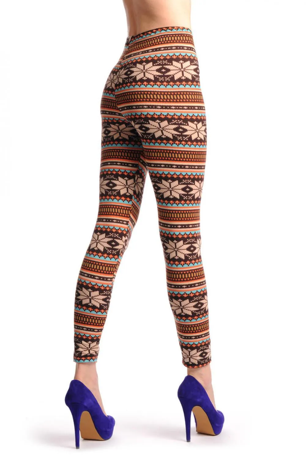 Beige Orange Blue & Brown Aztec Jacquard Knit Print