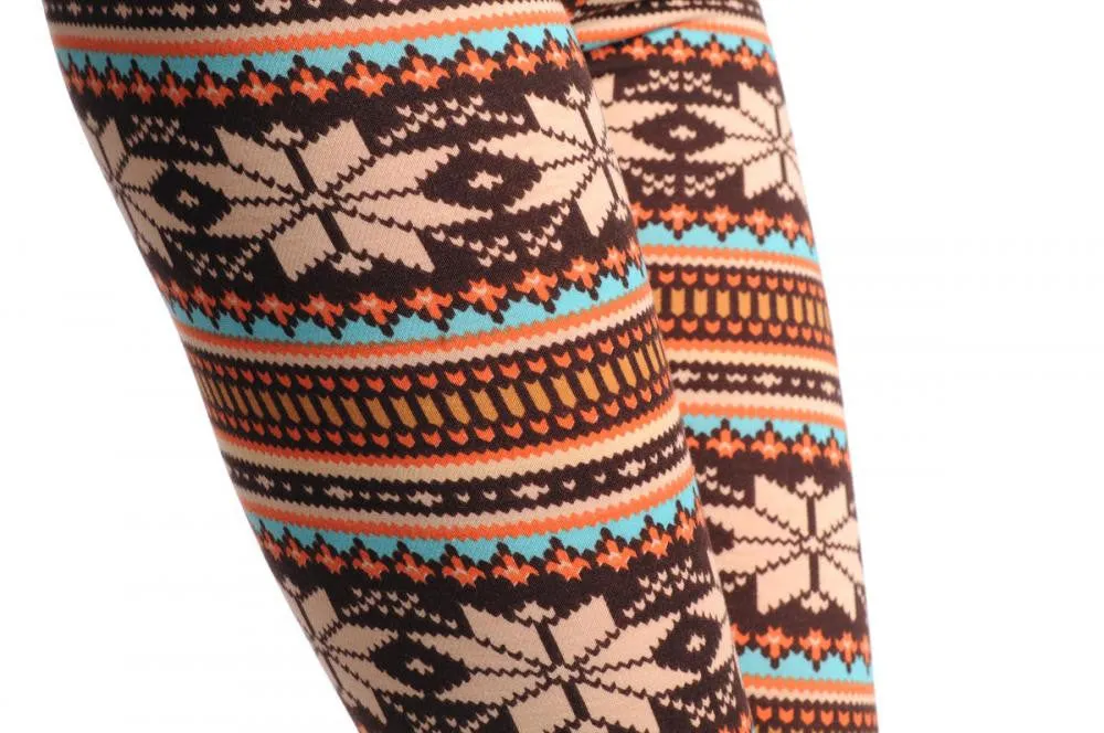 Beige Orange Blue & Brown Aztec Jacquard Knit Print