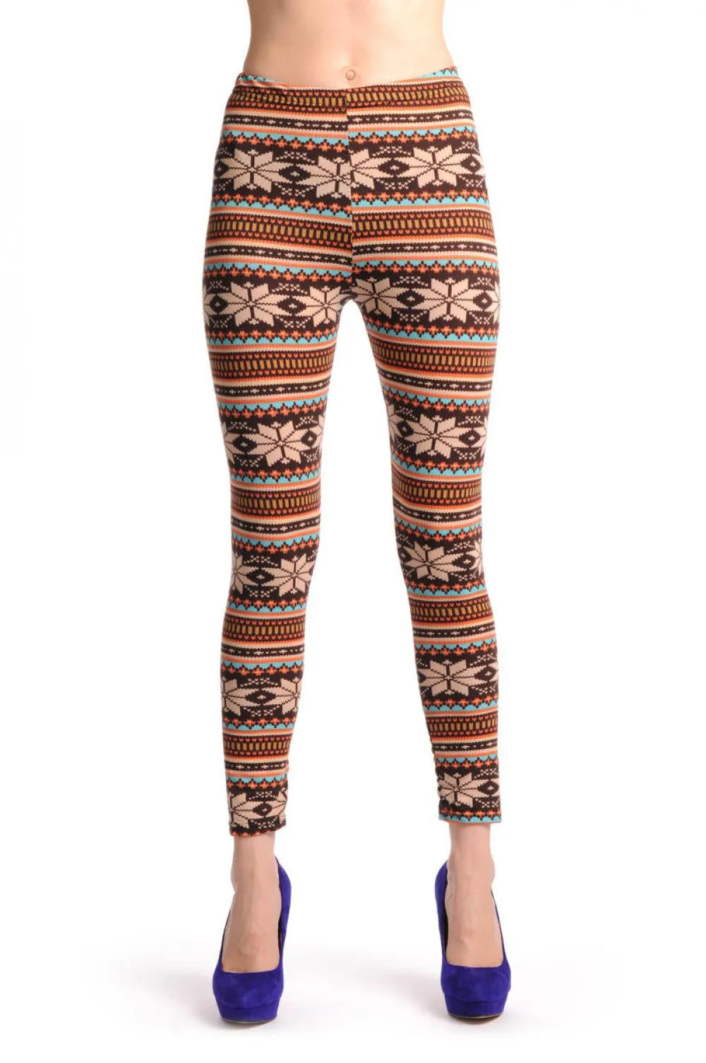 Beige Orange Blue & Brown Aztec Jacquard Knit Print