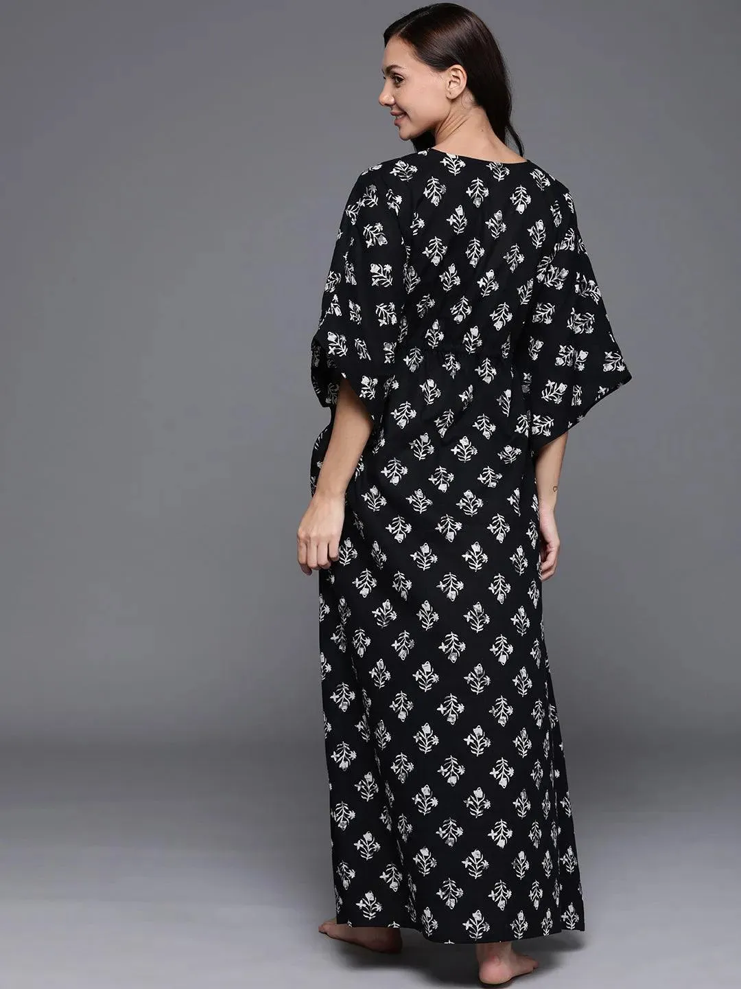 Black Printed Cotton Nightdress