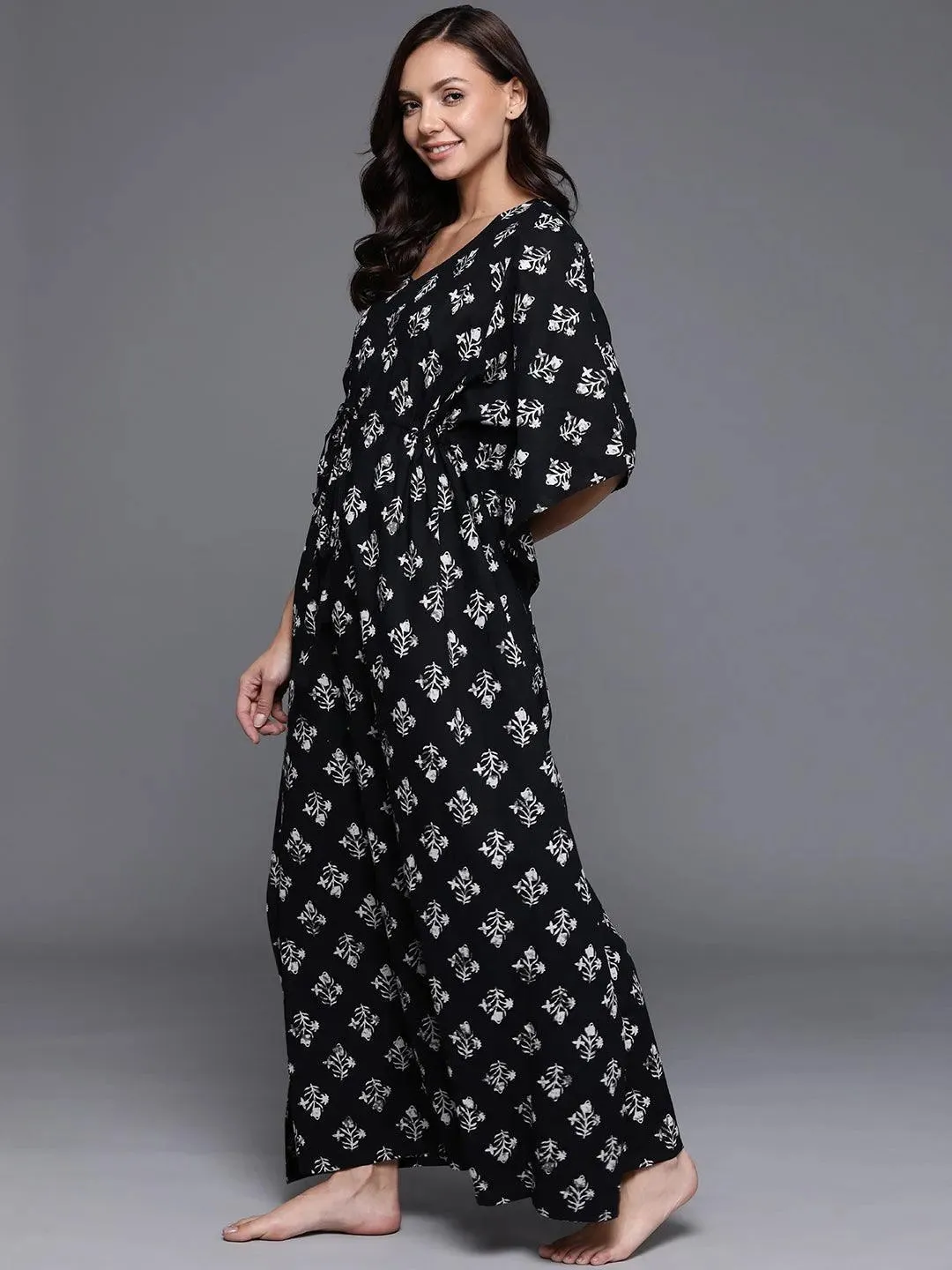 Black Printed Cotton Nightdress