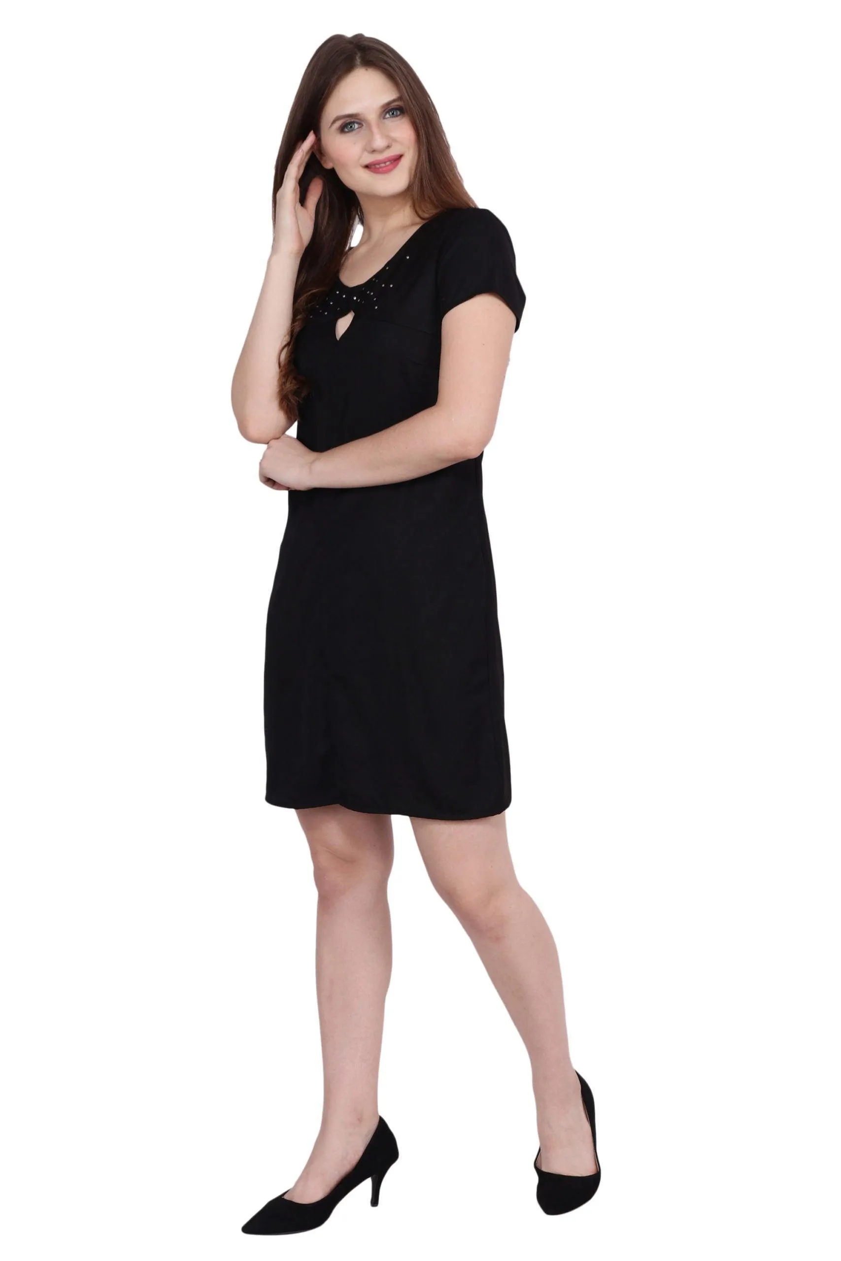 Black Solid Sequins Studded Dress