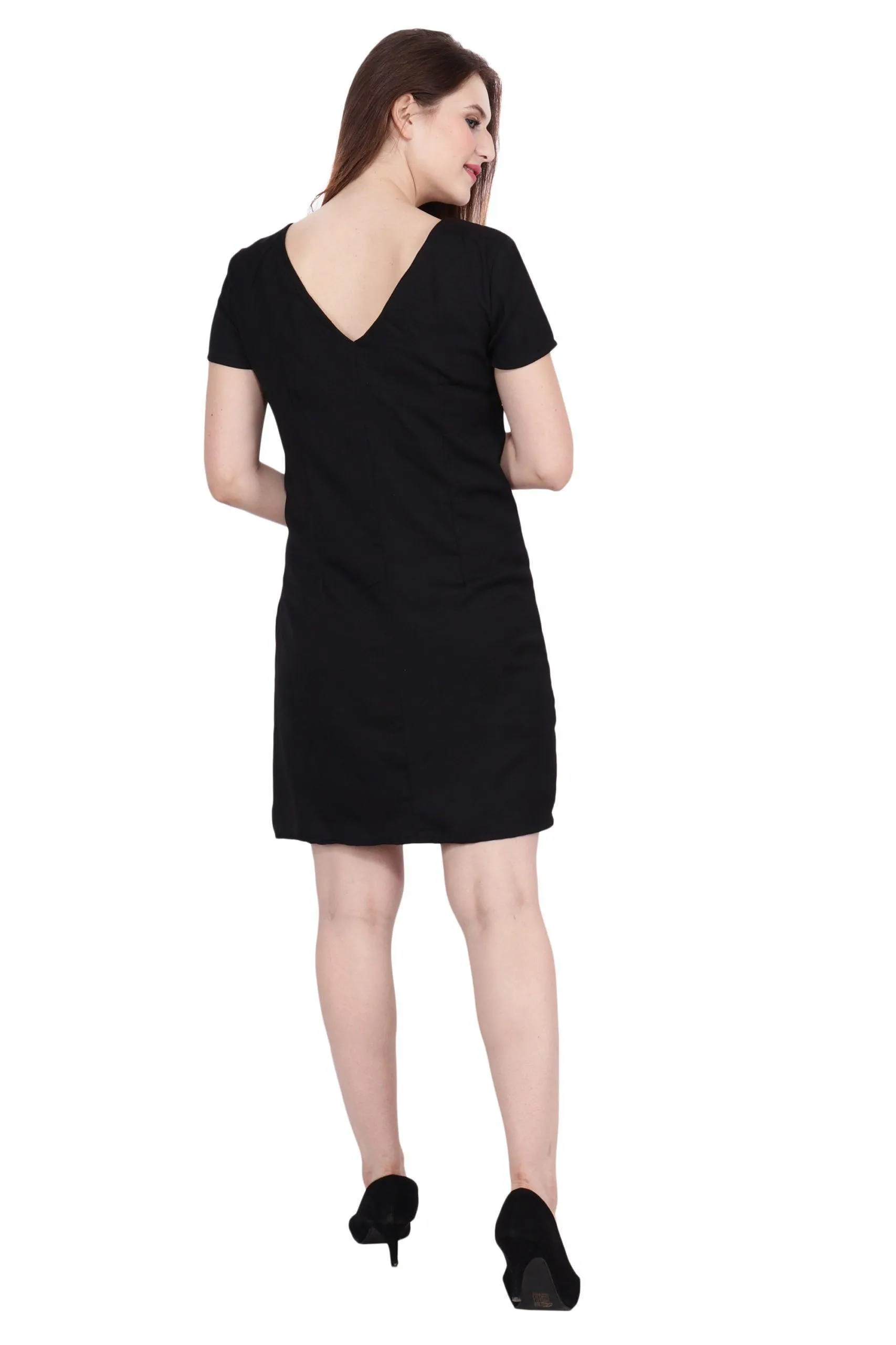 Black Solid Sequins Studded Dress