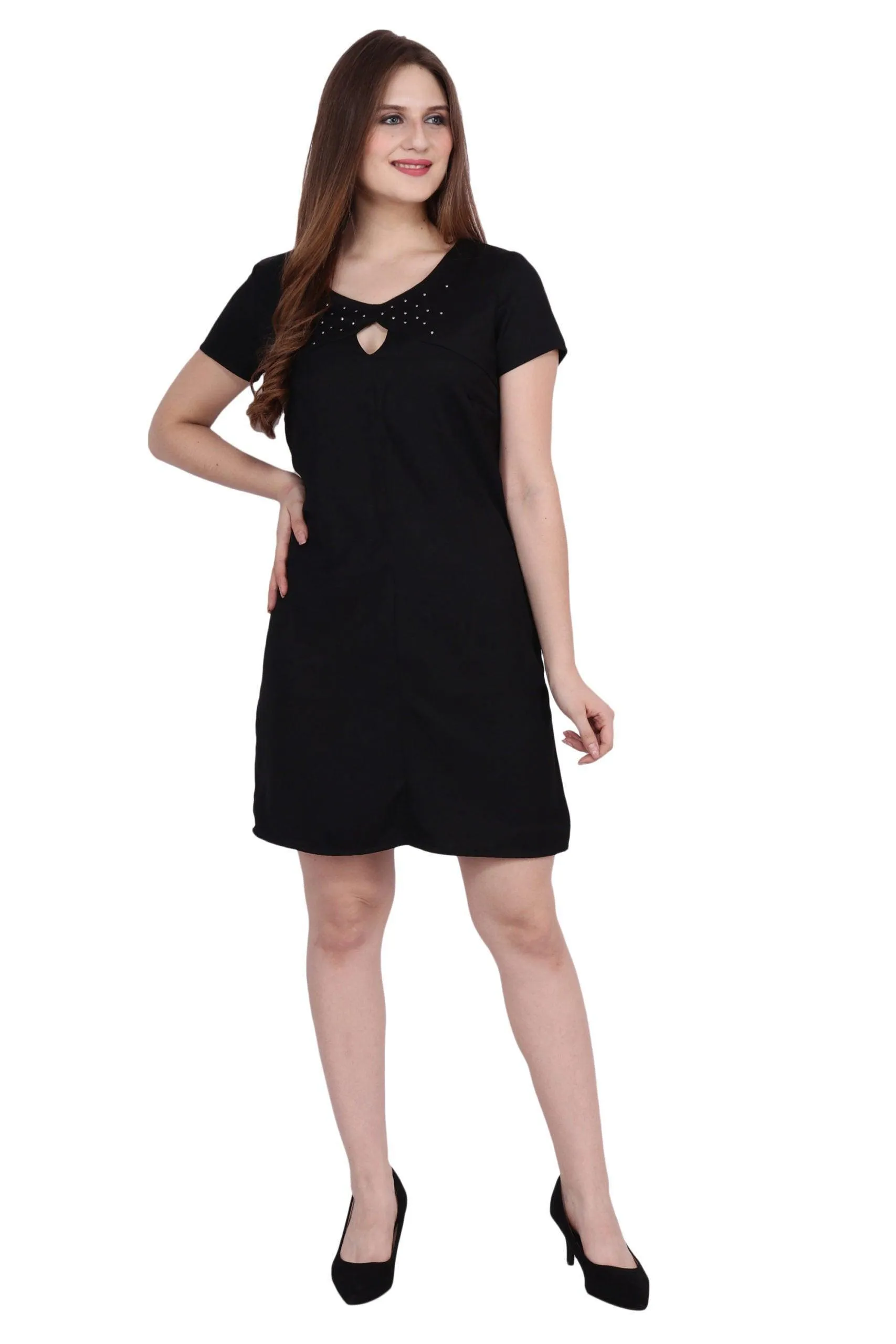 Black Solid Sequins Studded Dress