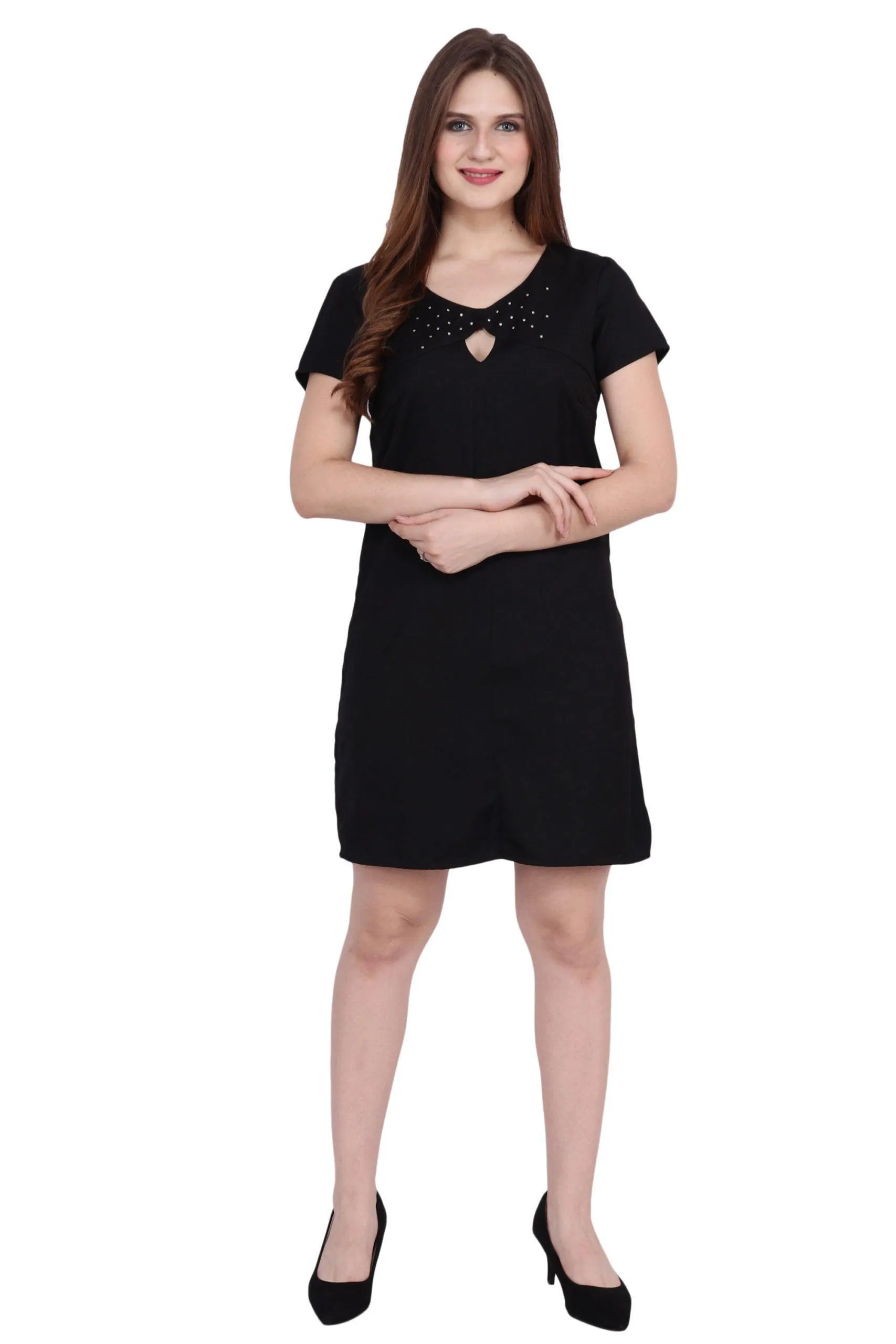 Black Solid Sequins Studded Dress