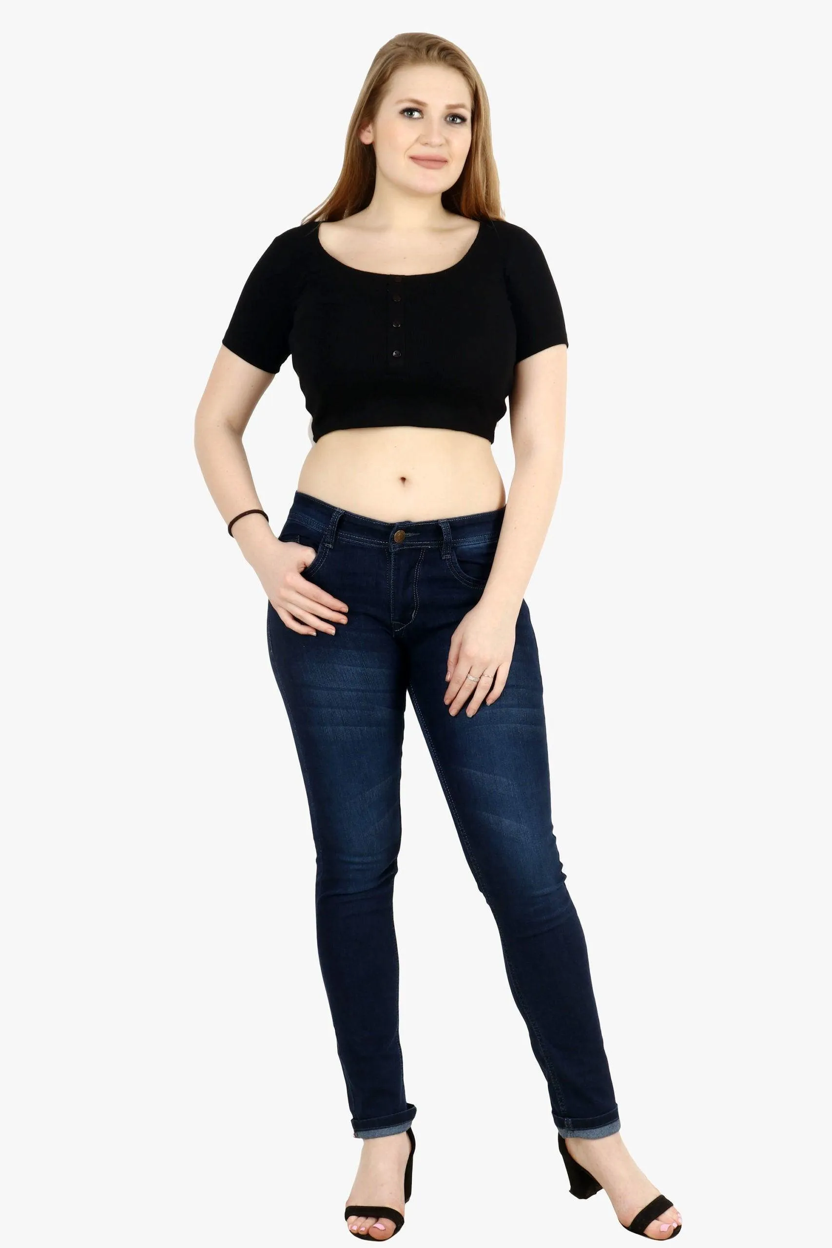 Black Solid Top with Buttons