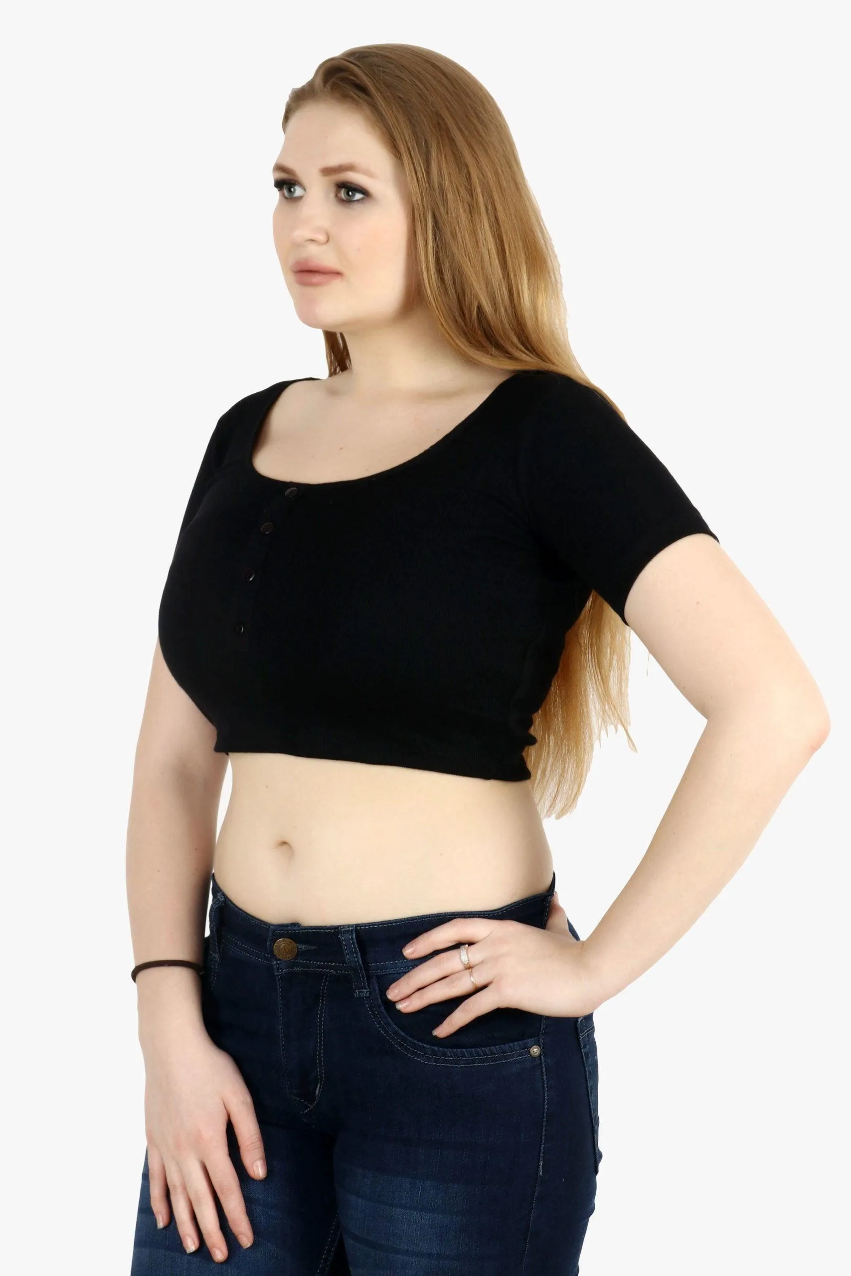 Black Solid Top with Buttons