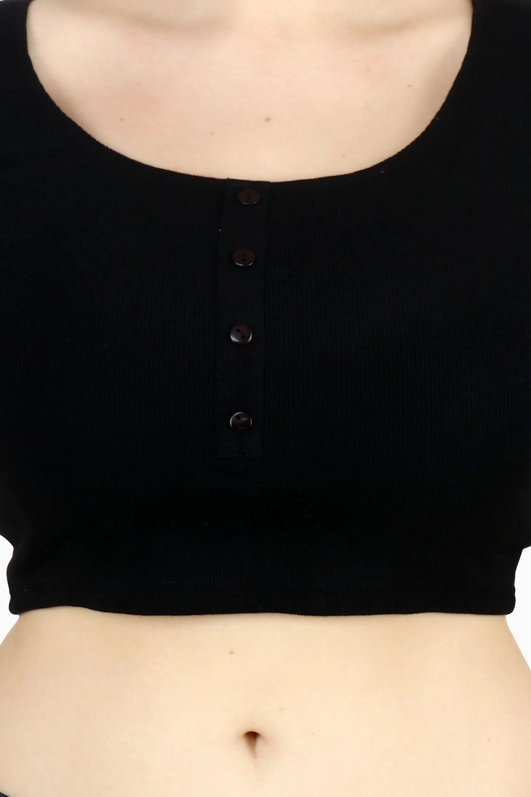 Black Solid Top with Buttons