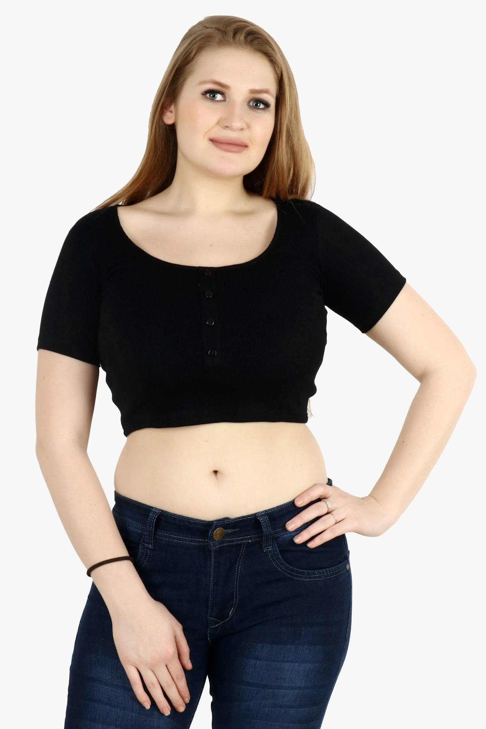 Black Solid Top with Buttons