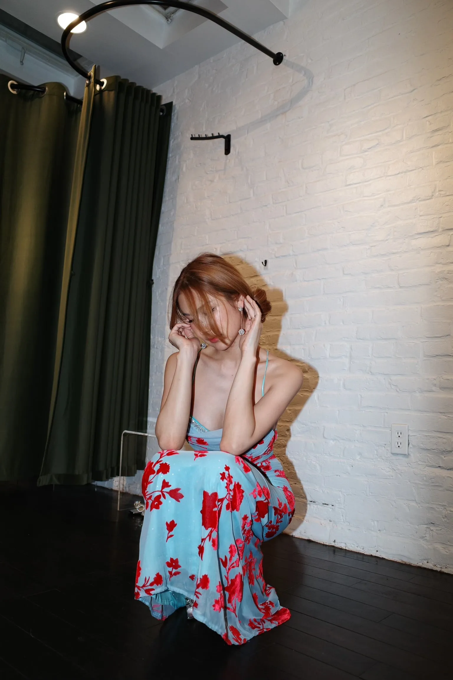 Blue Halter Floral Print Dress