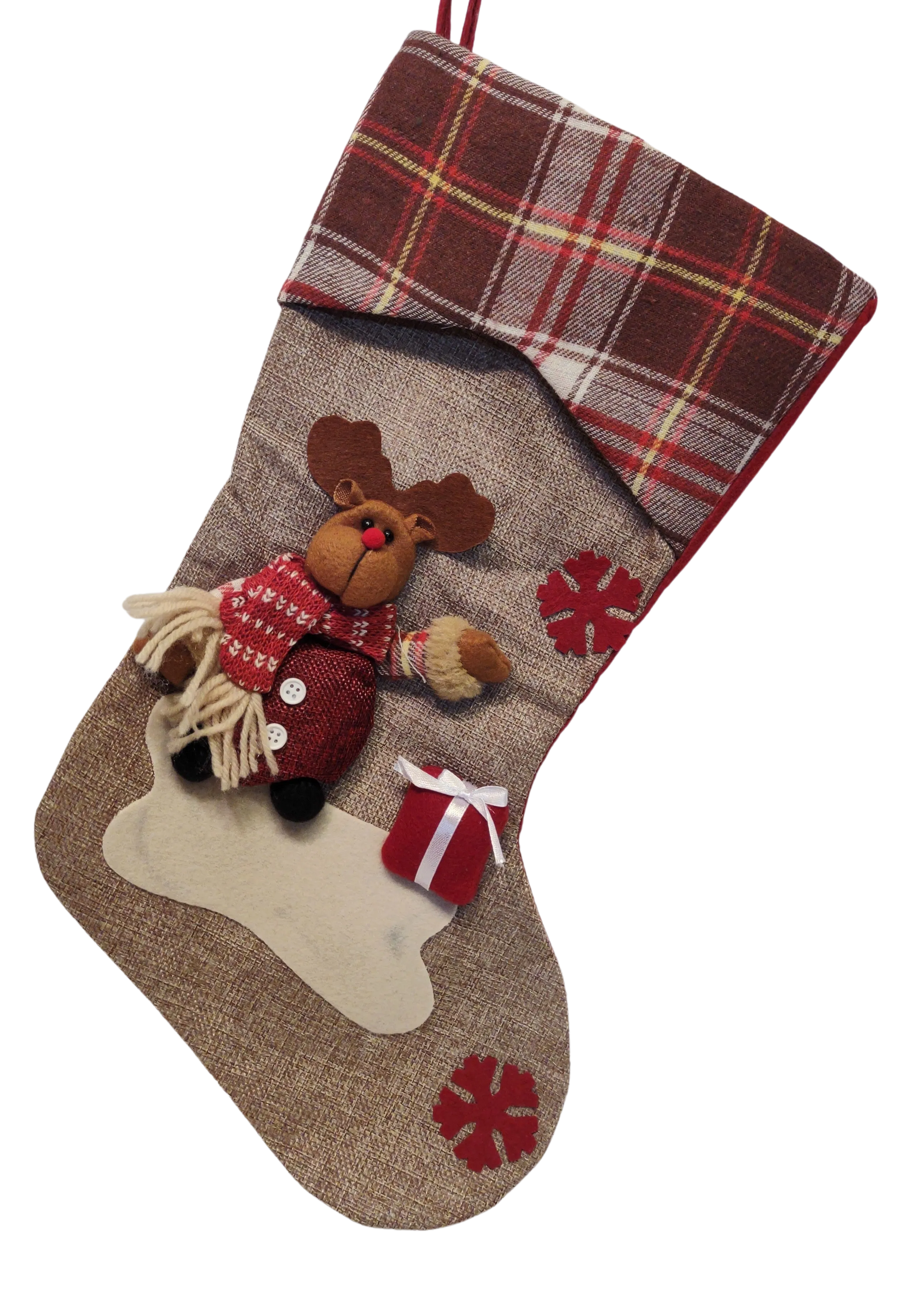 Burlap Christmas Stocking with Snowman, Santa or Reindeer Applique