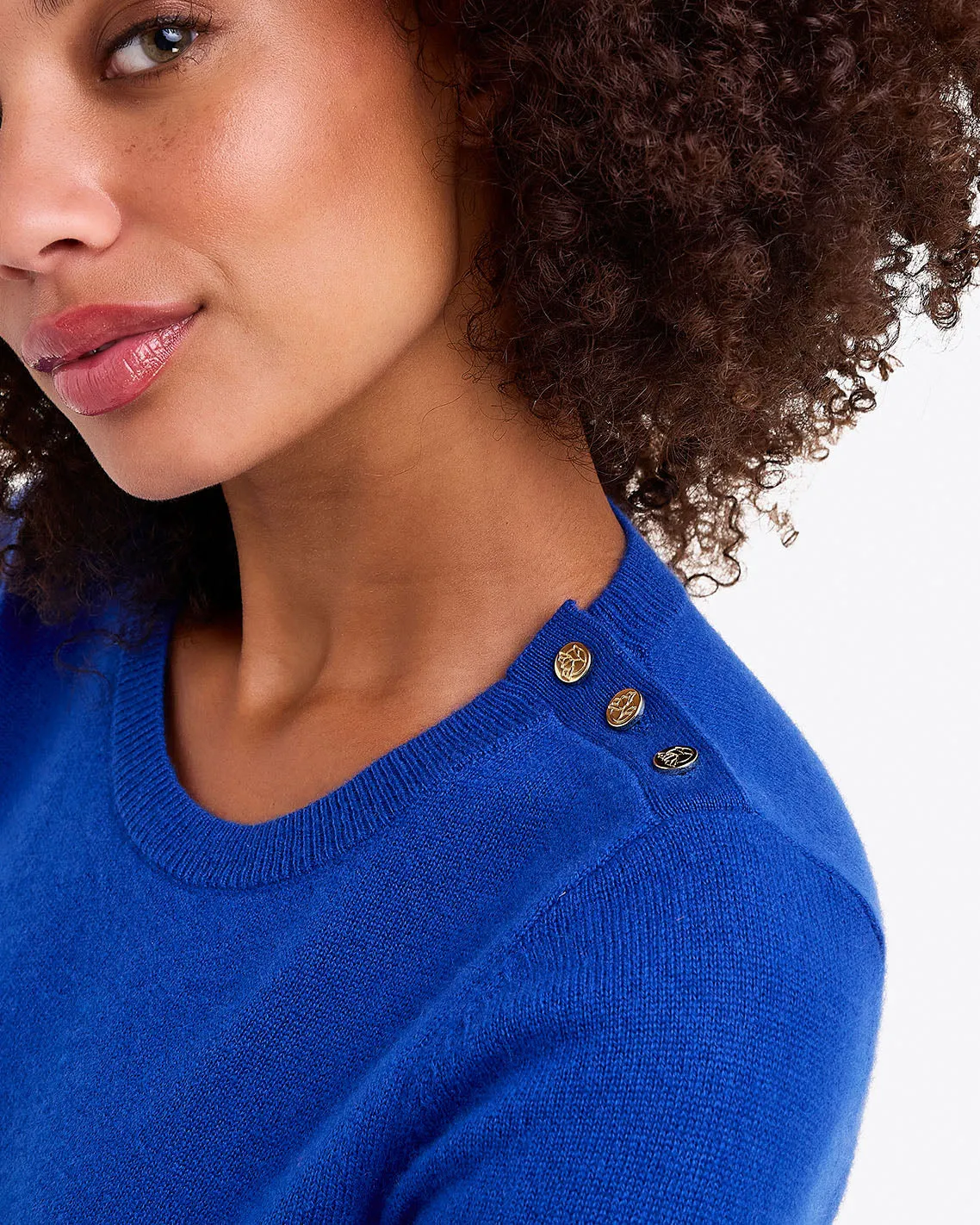 Button Shoulder Cashmere Sweater