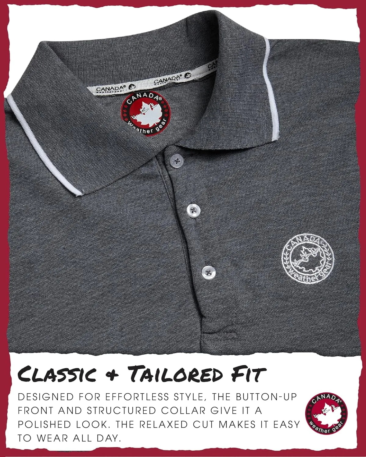CANADA WEATHER GEAR Men's Polo Shirt - Tipped Spandex Short Sleeve Performance Polo with Contrast Collar Trim (Sizes: S-XXL)