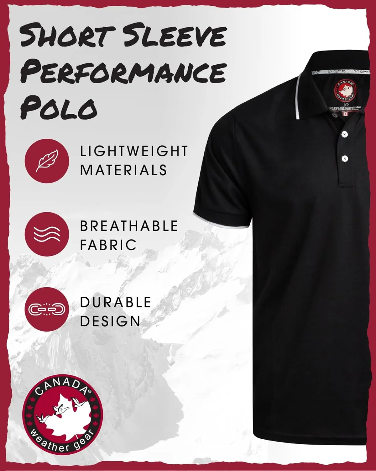 CANADA WEATHER GEAR Men's Polo Shirt - Tipped Spandex Short Sleeve Performance Polo with Contrast Collar Trim (Sizes: S-XXL)