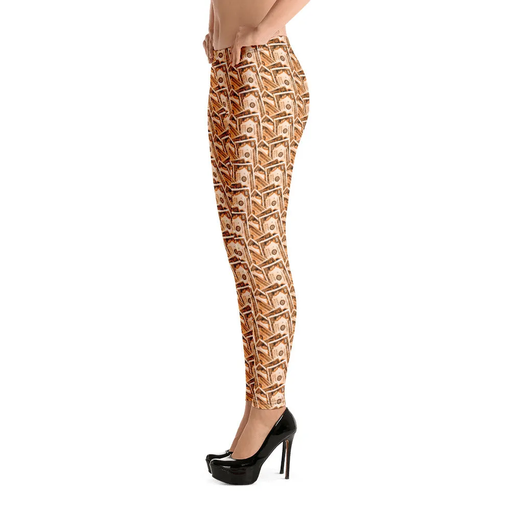 Cash Money Pattern Leggings Orange With One Hundred Dollar Bills from HeroicU