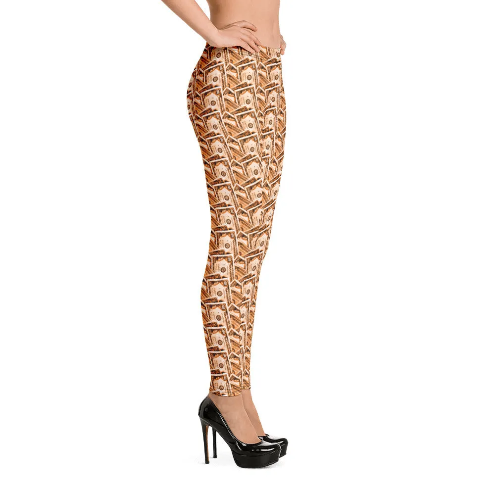 Cash Money Pattern Leggings Orange With One Hundred Dollar Bills from HeroicU