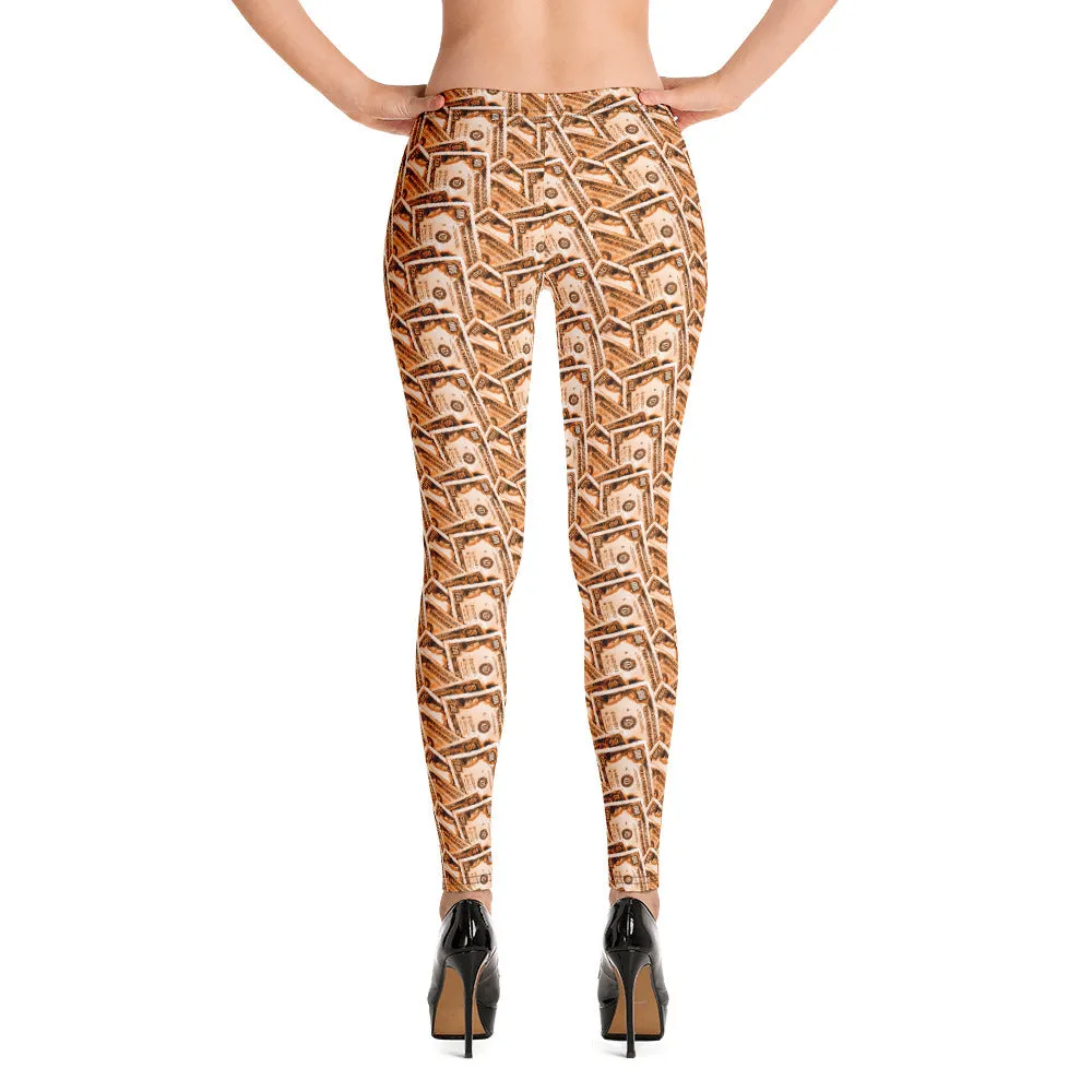 Cash Money Pattern Leggings Orange With One Hundred Dollar Bills from HeroicU