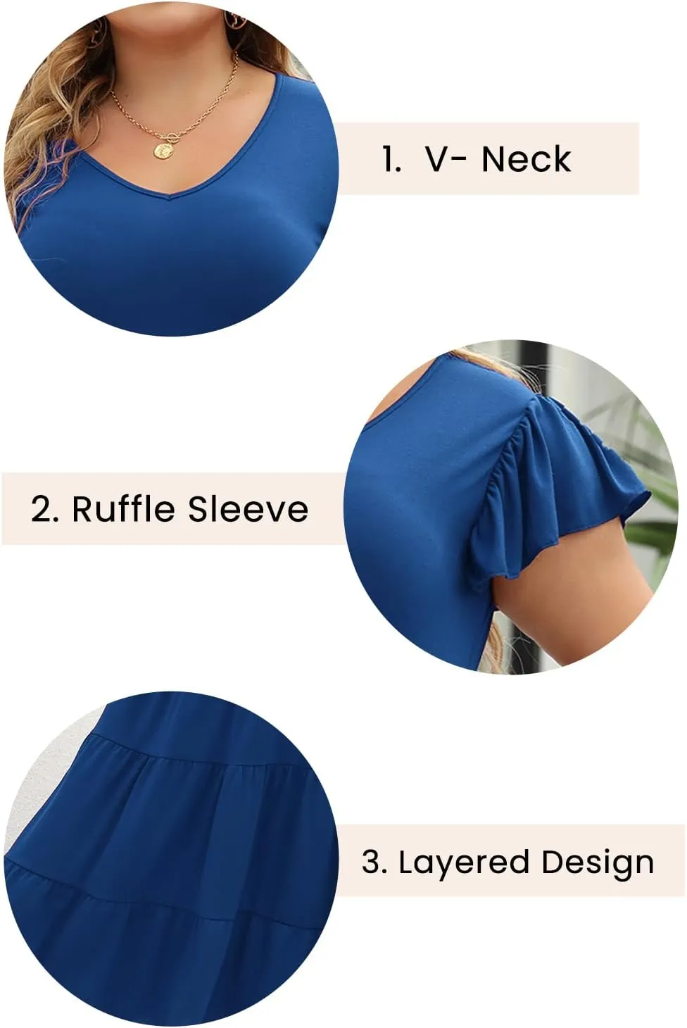 Celkuser Plus Size Casual Summer Dresses Curvy Womens Elastic Waist Tiered A Line Ruffle Hem Dress with Pockets