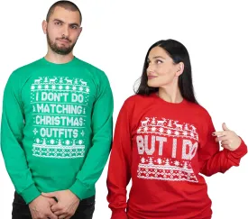 Couple Green Red Matching Outfits Christmas Ugly Sweater Party Long Sleeve t-Shirts