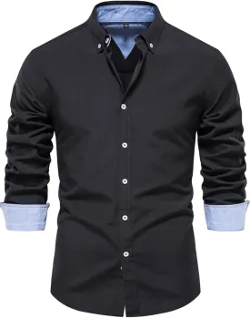 COZYPOIN Mens Dress Shirts Long Sleeve Wrinkle Free Regular Fit Inner Contrast Casual Business Wedding Button Down Shirt