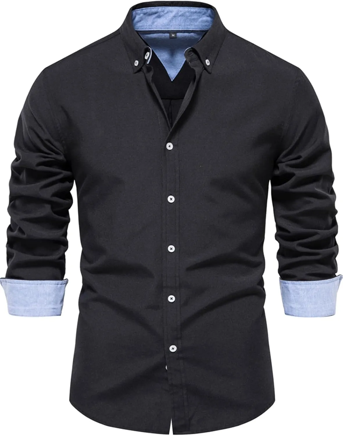 COZYPOIN Mens Dress Shirts Long Sleeve Wrinkle Free Regular Fit Inner Contrast Casual Business Wedding Button Down Shirt