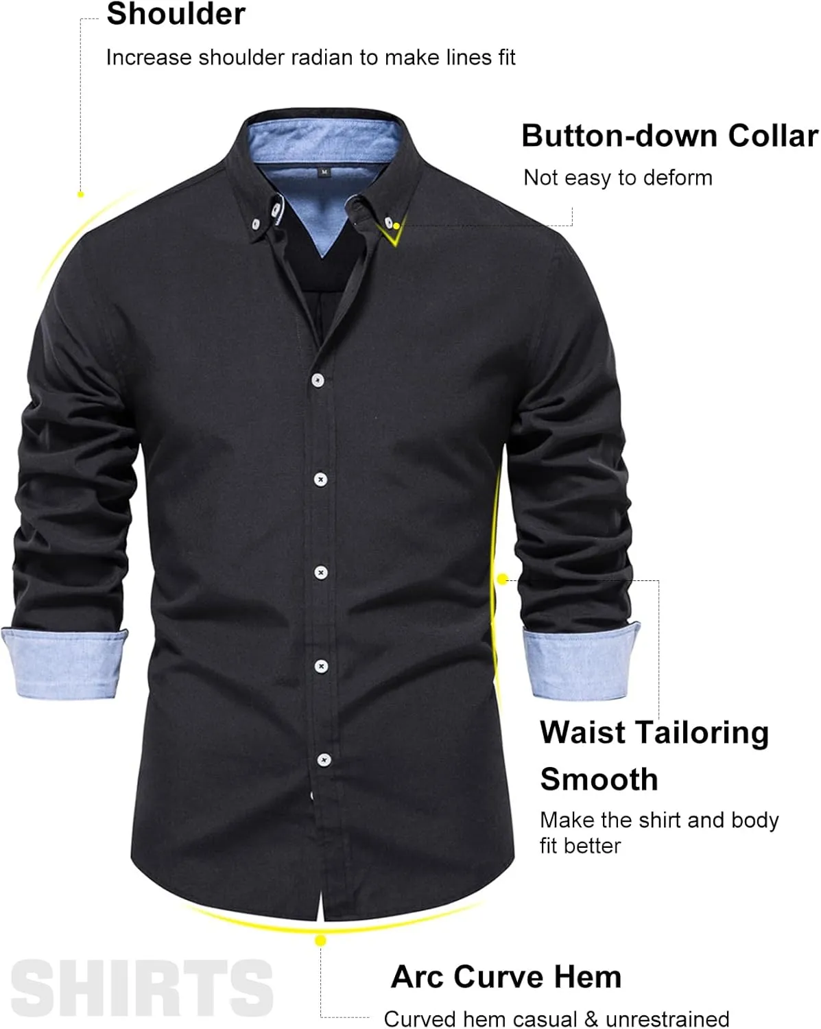 COZYPOIN Mens Dress Shirts Long Sleeve Wrinkle Free Regular Fit Inner Contrast Casual Business Wedding Button Down Shirt