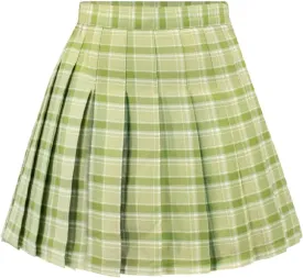 DAZCOS US Size Plaid Skirt for Women with Shorts High Waist Pleated Skater Skirts for Schoolgirl
