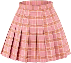 DAZCOS US Size Plaid Skirt for Women with Shorts High Waist Pleated Skater Skirts for Schoolgirl