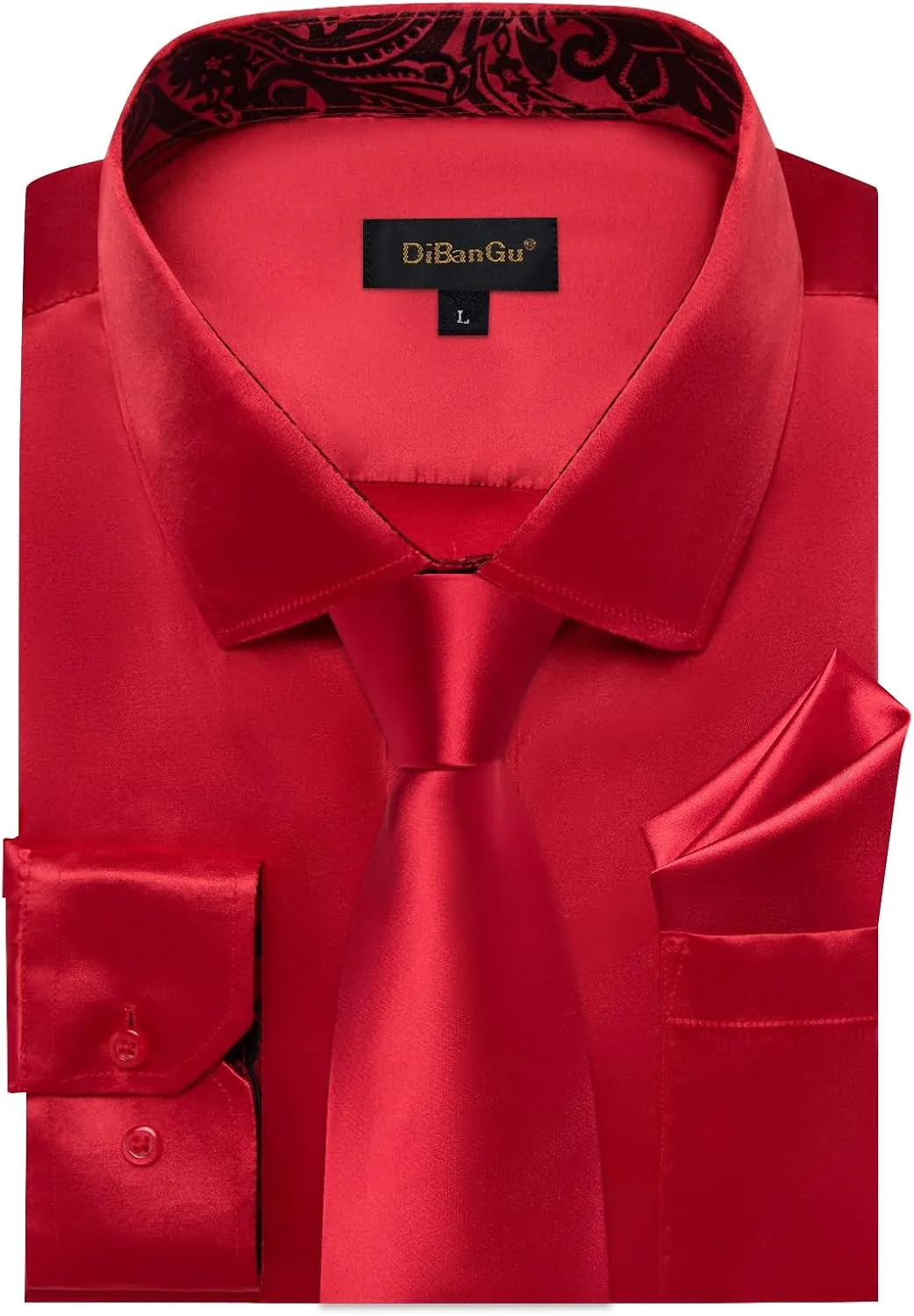 DiBanGu Satin Shirt and Tie Sets for Men Dress Shirts Long Sleeve Inner Contrast Men's Casual Button-Down Shirts S-3XL