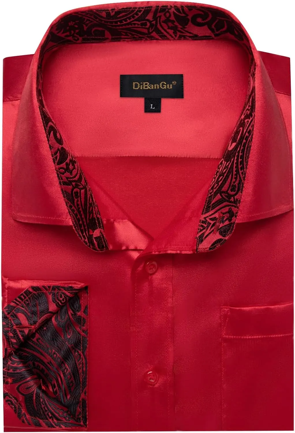 DiBanGu Satin Shirt and Tie Sets for Men Dress Shirts Long Sleeve Inner Contrast Men's Casual Button-Down Shirts S-3XL