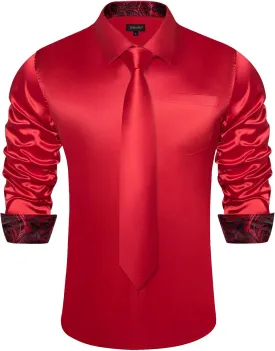 DiBanGu Satin Shirt and Tie Sets for Men Dress Shirts Long Sleeve Inner Contrast Men's Casual Button-Down Shirts S-3XL