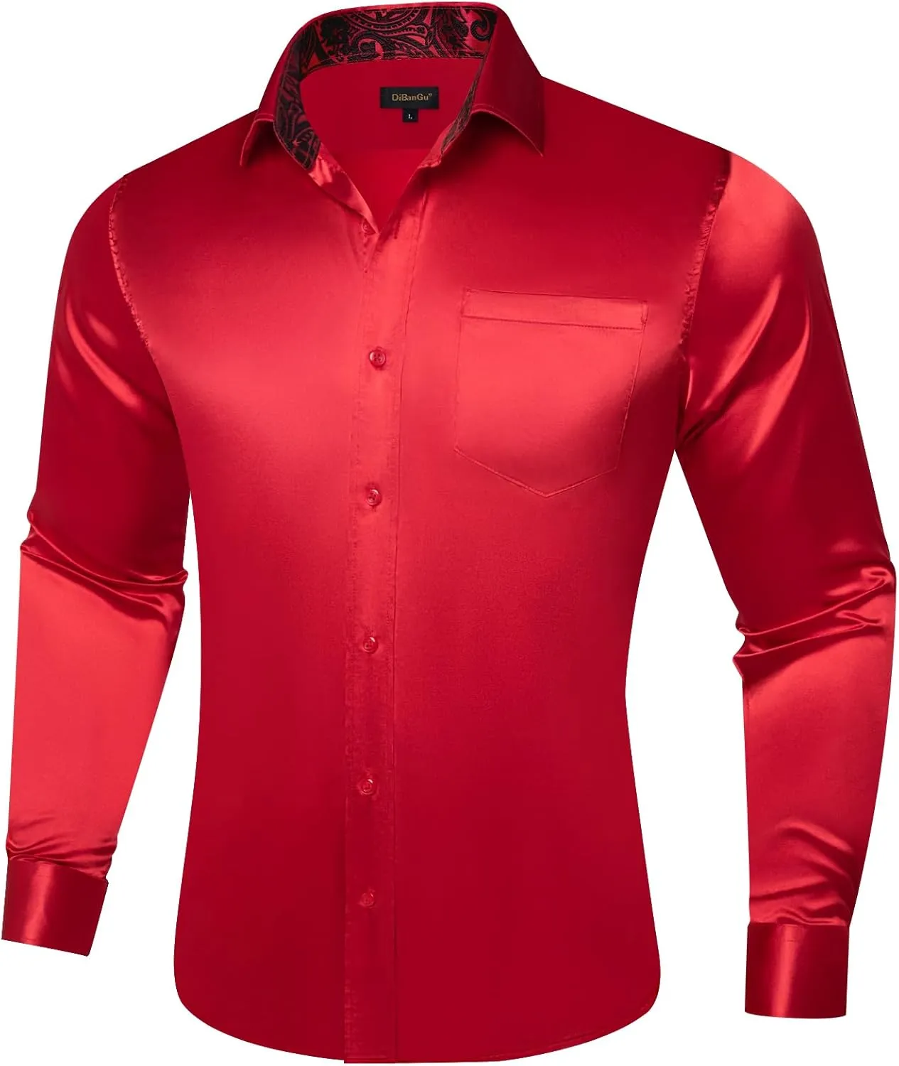 DiBanGu Satin Shirt and Tie Sets for Men Dress Shirts Long Sleeve Inner Contrast Men's Casual Button-Down Shirts S-3XL