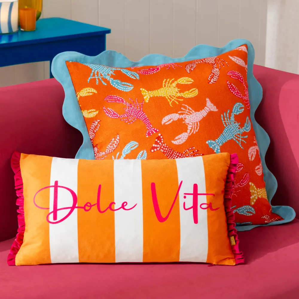 Dolcevita Striped Velvet Cushion Orange/Pink