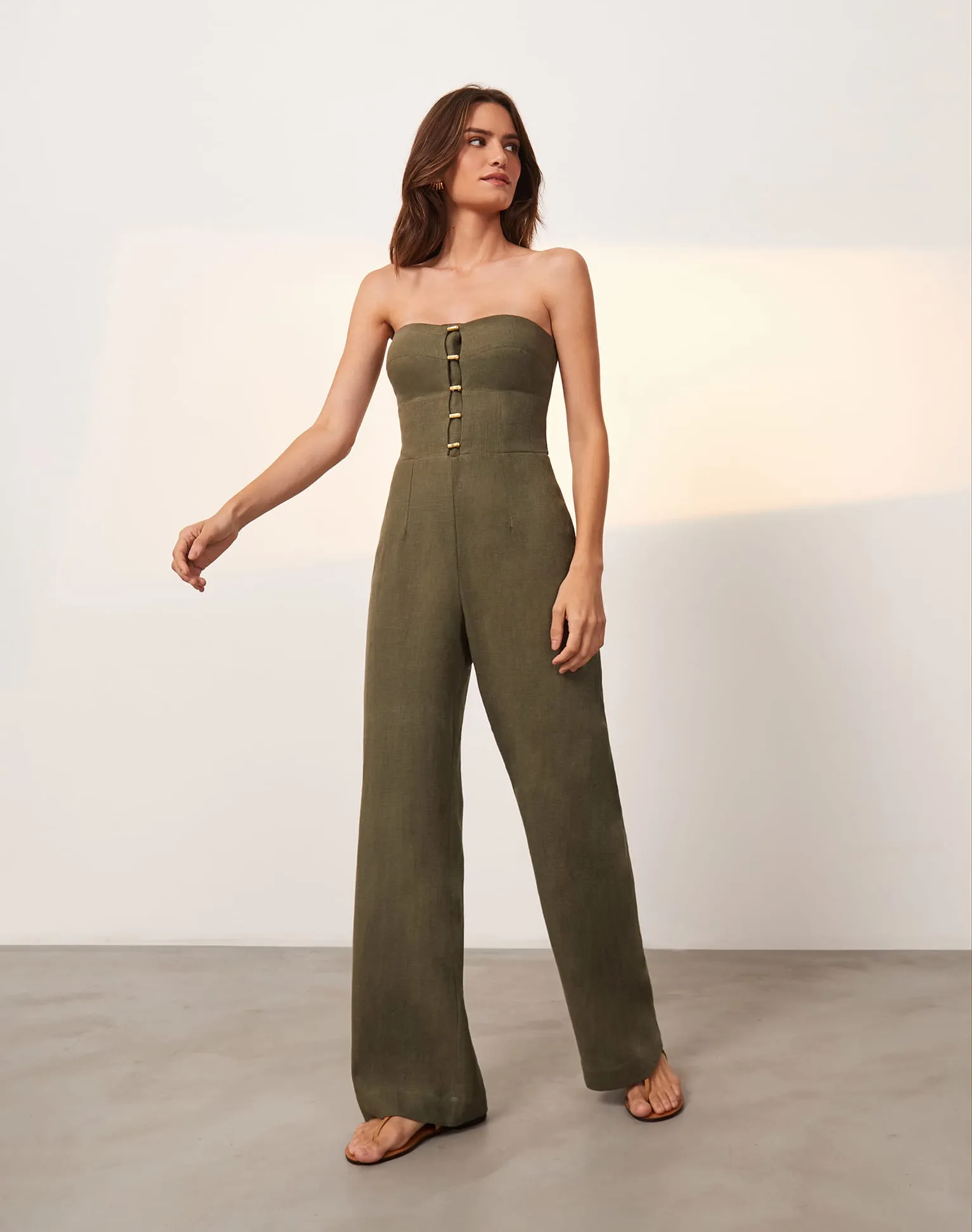 Emilia Strapless Jumpsuit - Evergreen