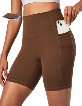 Ewedoos Compression Shorts for Women Spandex Biker Shorts Women Tummy Control with Pockets 6" No Front Seam Yoga Gym Workout