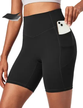 Ewedoos Compression Shorts for Women Spandex Biker Shorts Women Tummy Control with Pockets 6" No Front Seam Yoga Gym Workout