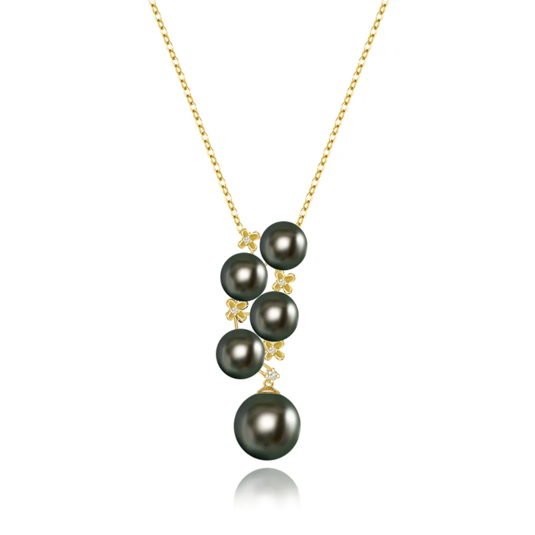 Five-Drop Black Tahitian Pearl Pendant 18K Pure Gold