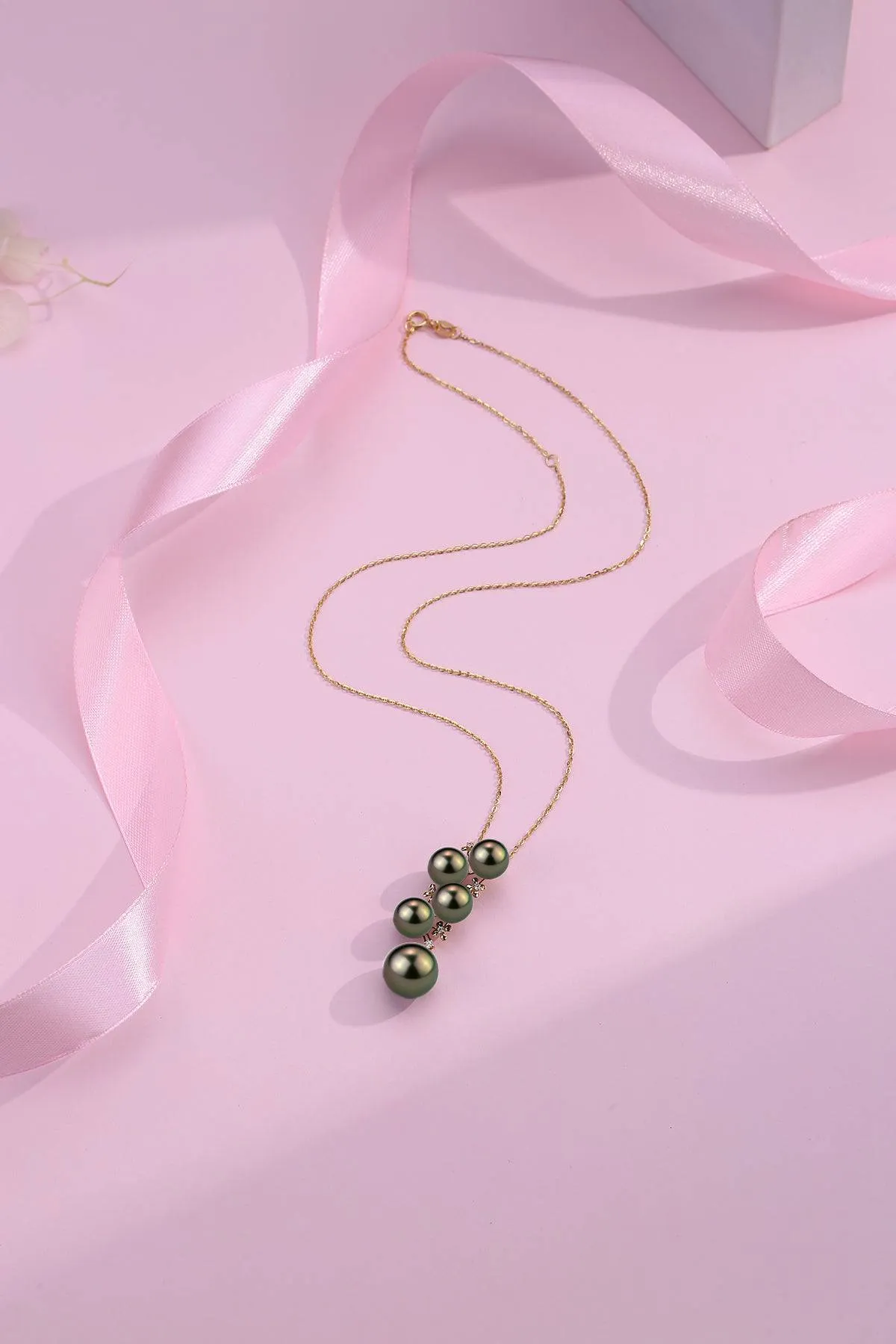 Five-Drop Black Tahitian Pearl Pendant 18K Pure Gold