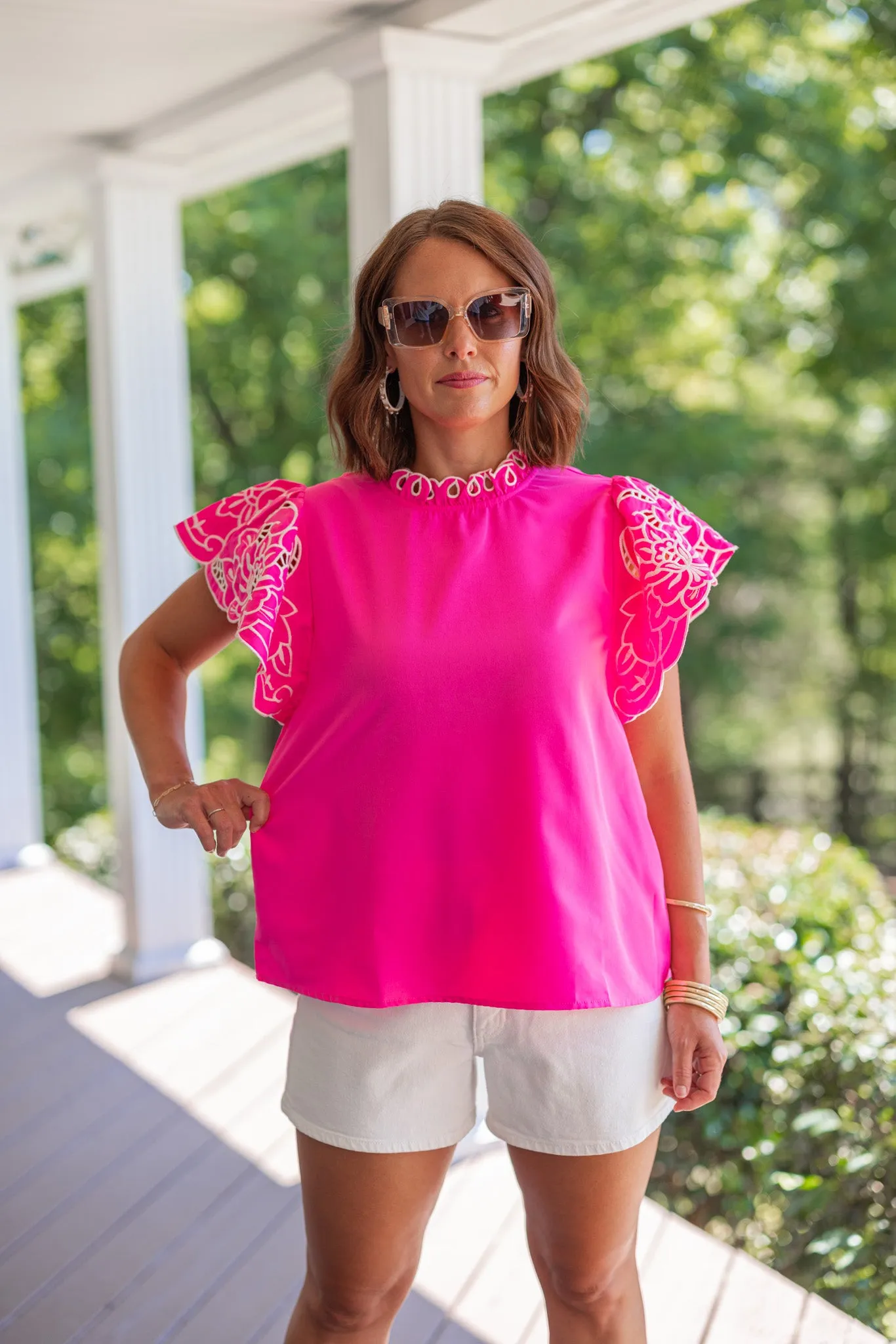 Floral Designs Pink Embroidered Top