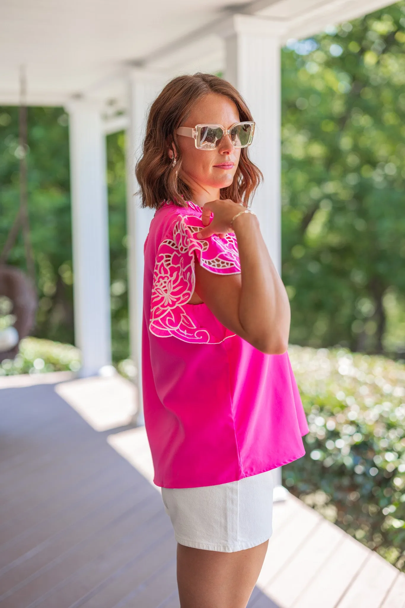 Floral Designs Pink Embroidered Top
