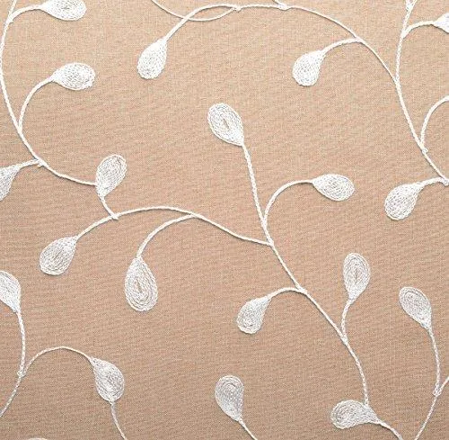 Floral Embroidery Semi Sheers Curtain Faux Linen Grommet Window Curtains for Office 52 x 95 Inch 2 Panels, Taupe