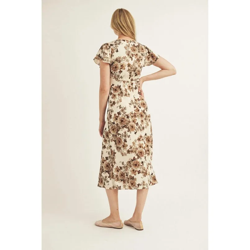 Florals on Florals Midi Dress Brown White