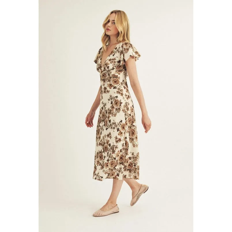Florals on Florals Midi Dress Brown White