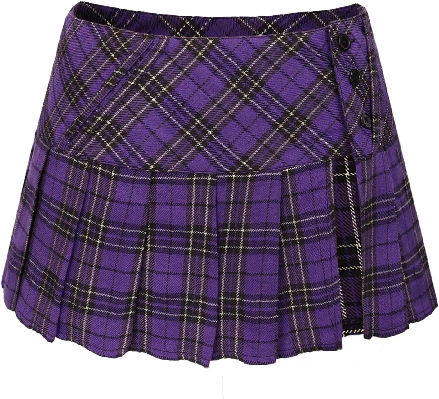 FURPHI Mini Plaid Pleated Skirt Women's US Size Low Waist Slit Schoolgirl Uniform