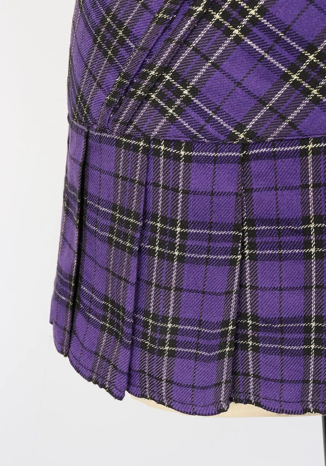 FURPHI Mini Plaid Pleated Skirt Women's US Size Low Waist Slit Schoolgirl Uniform