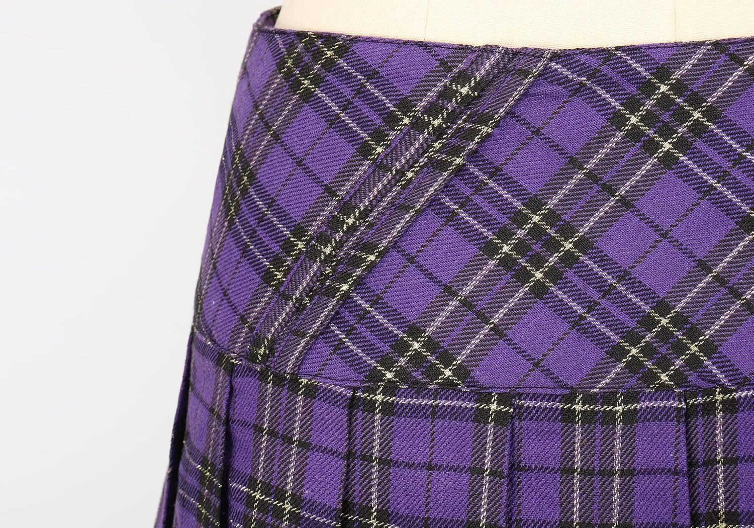 FURPHI Mini Plaid Pleated Skirt Women's US Size Low Waist Slit Schoolgirl Uniform