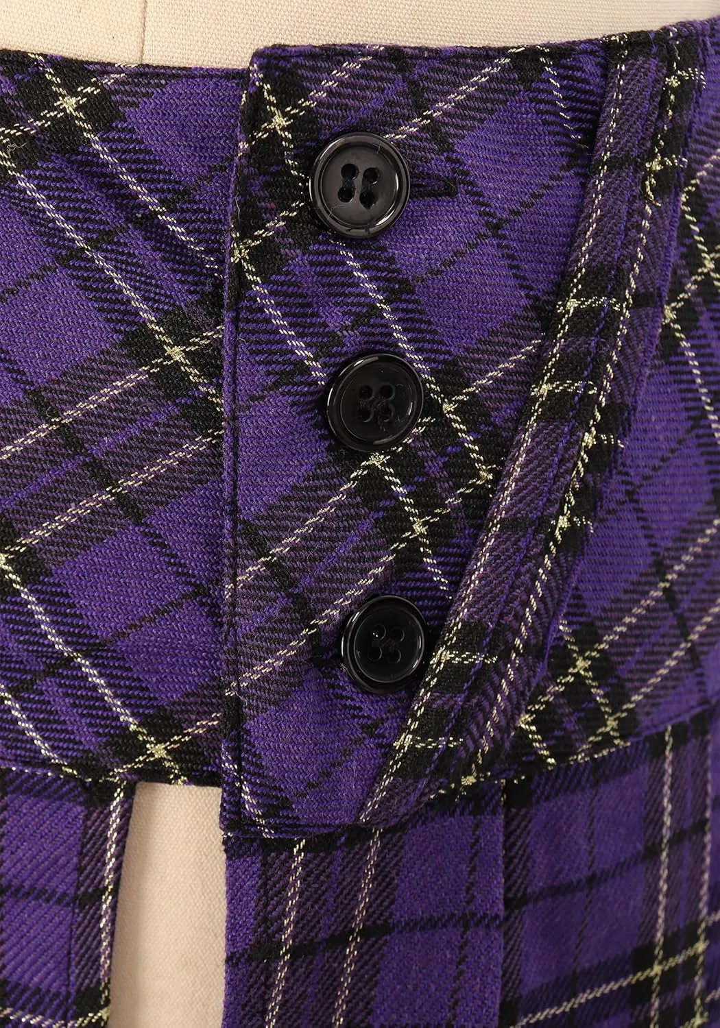 FURPHI Mini Plaid Pleated Skirt Women's US Size Low Waist Slit Schoolgirl Uniform